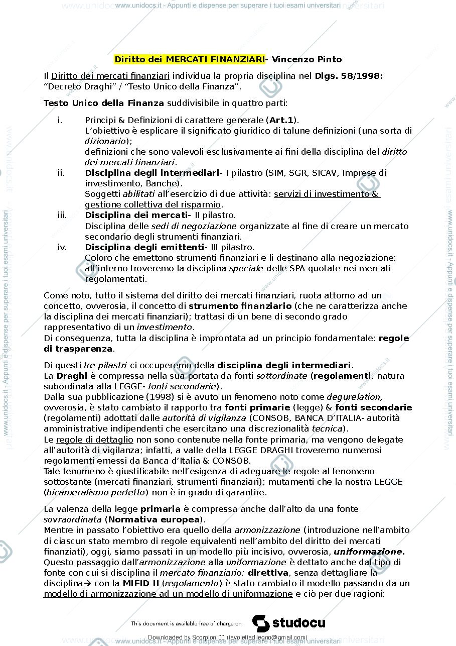 Anteprima pagina 2 — diritto dei mercati finanziari 