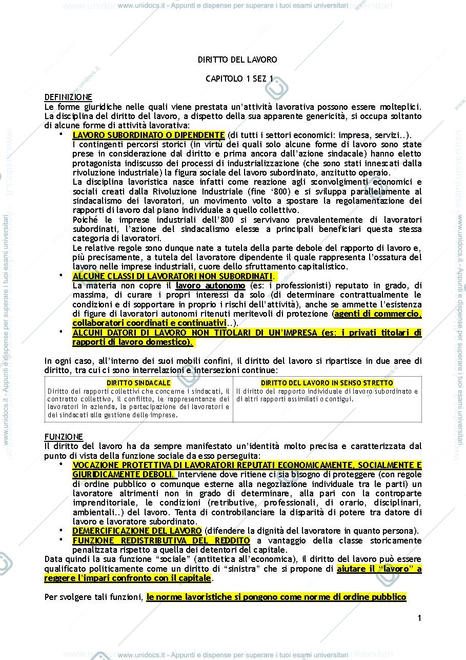 Anteprima pagina 1 — Diritto del lavoro 