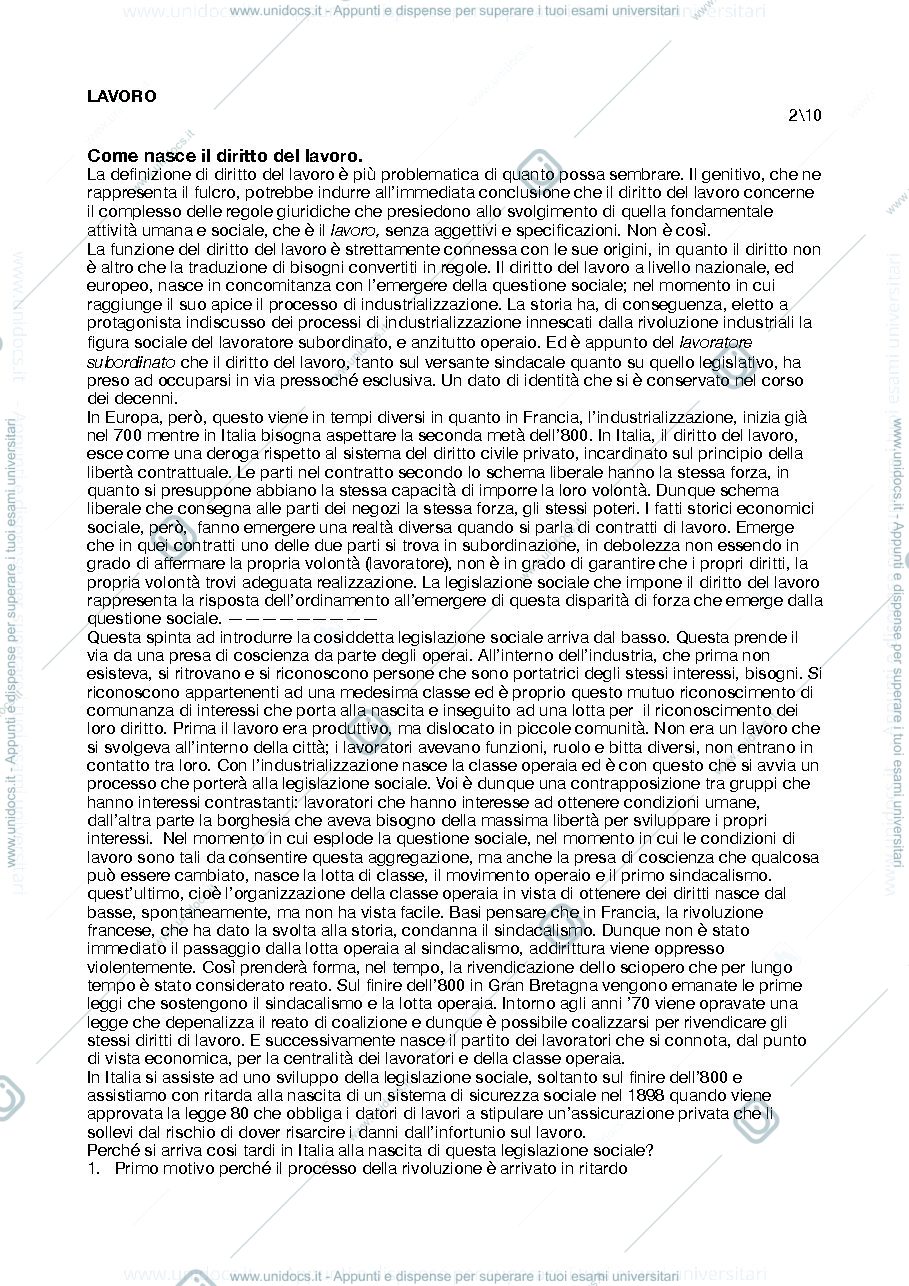 Anteprima pagina 1 — Diritto del lavoro modulo A