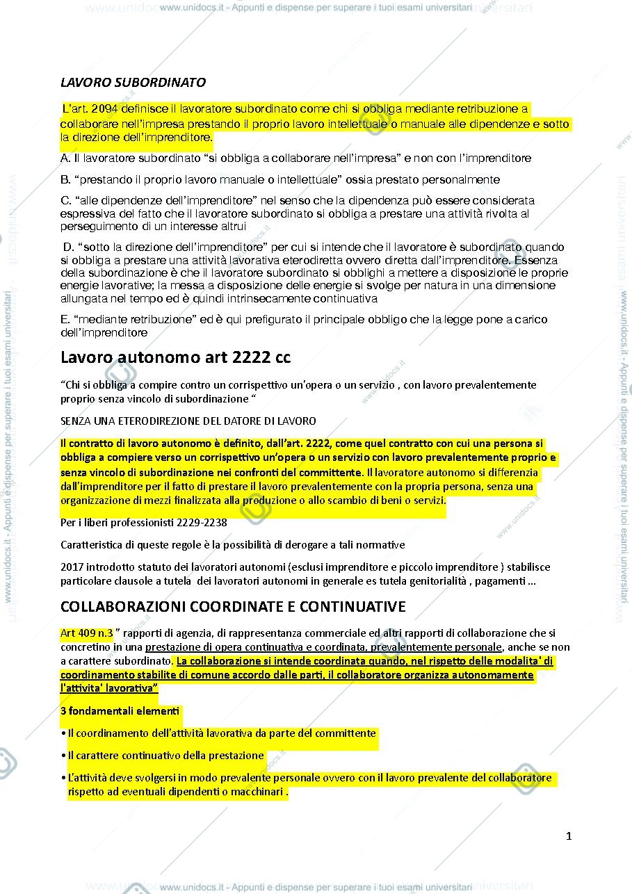 Anteprima pagina 1 — Riassunti diritto del lavoro 