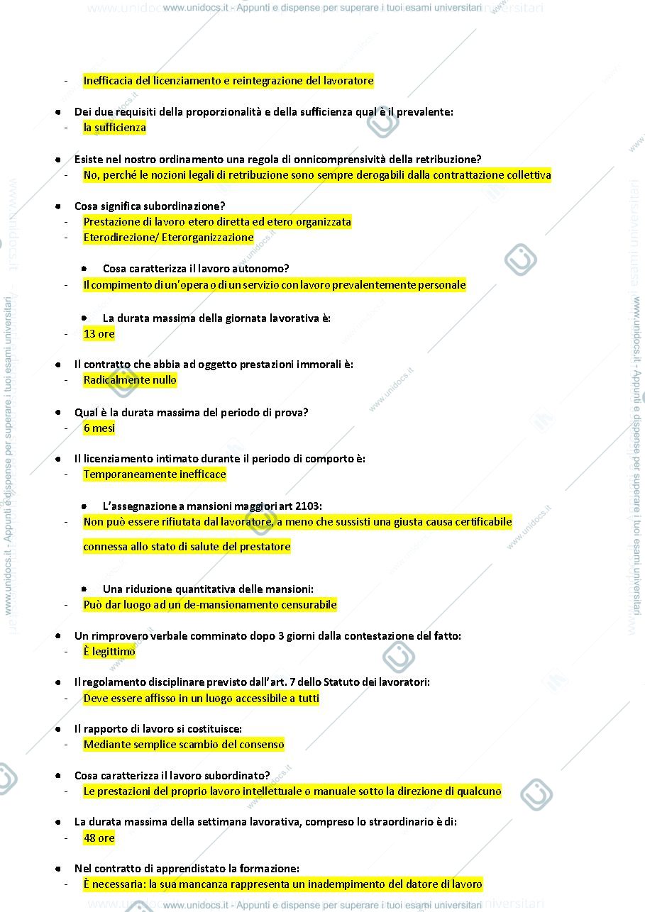 Anteprima pagina 2 — diritto del lavoro domande esame