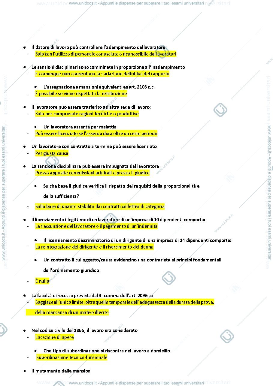 Anteprima pagina 3 — diritto del lavoro domande esame