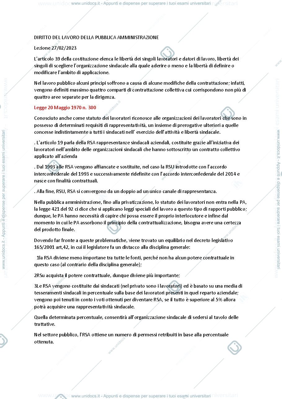 Anteprima pagina 1 — Relazioni e rappresentanze sindacali 