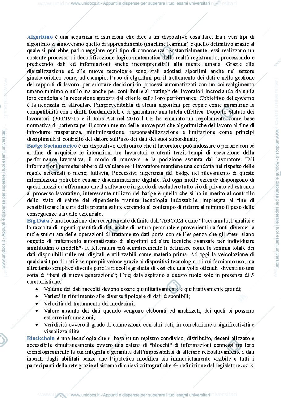 Anteprima pagina 1 — Diritto del lavoro e nuove tecnologie riassunti