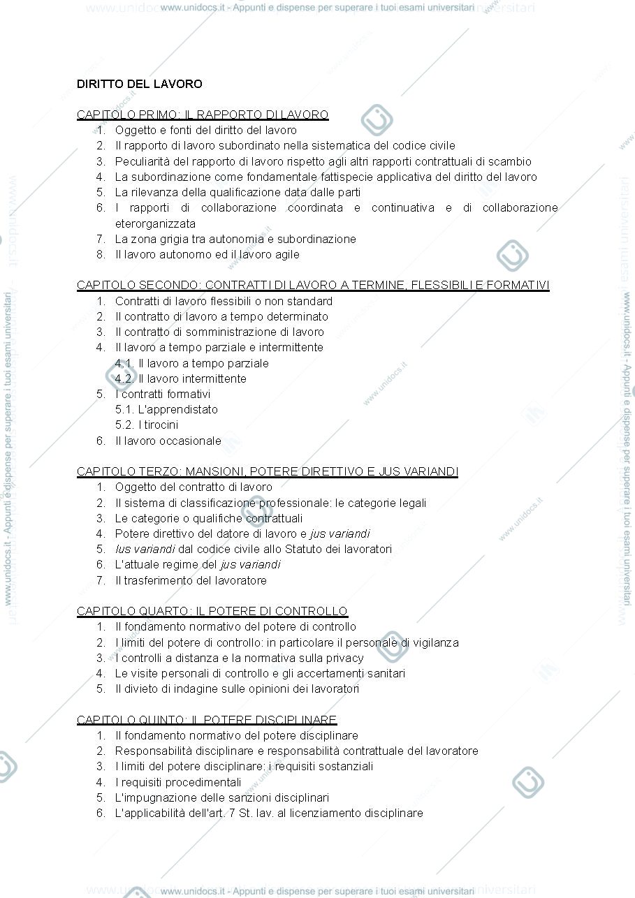 Anteprima pagina 1 — diritto del lavoro 