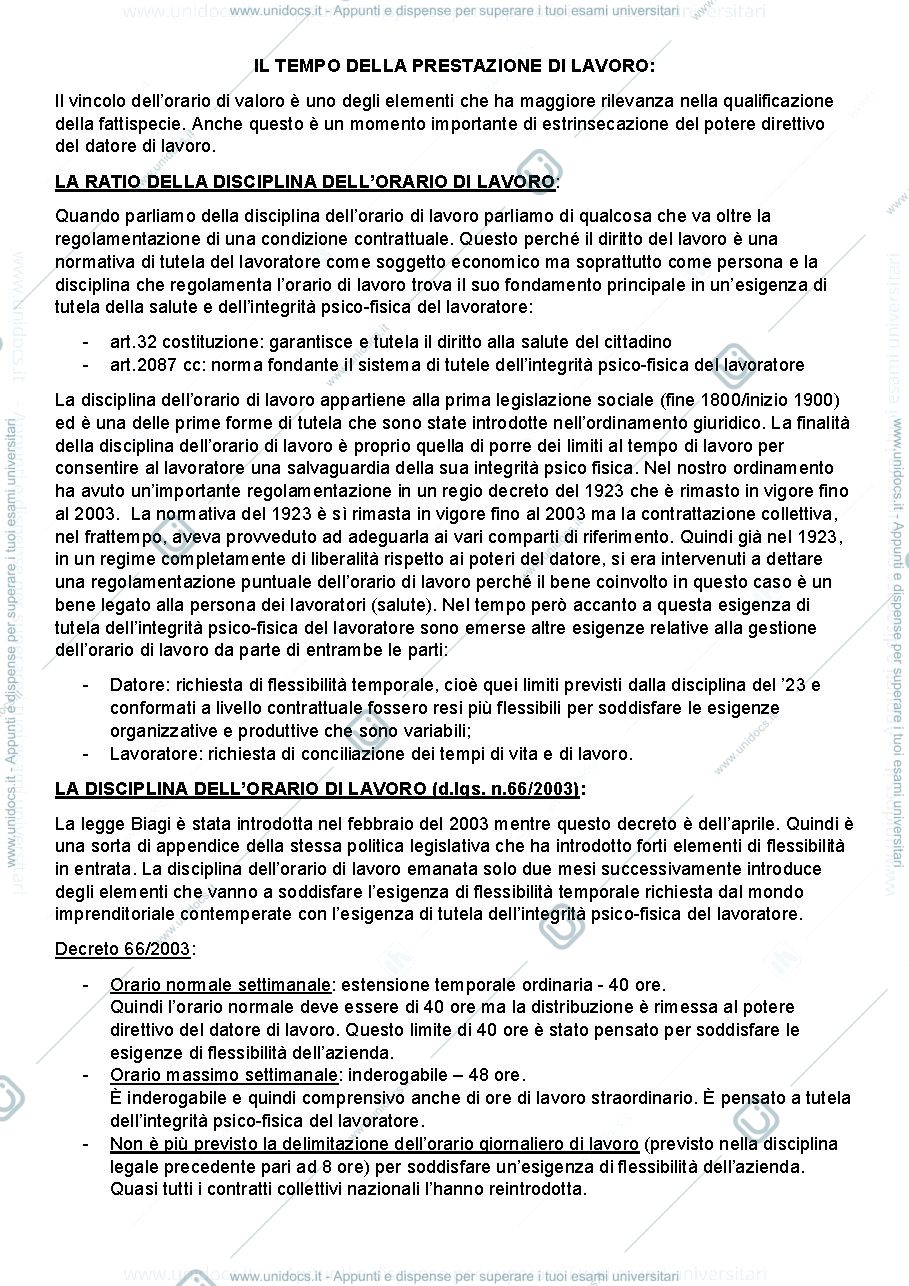 Anteprima pagina 1 — Disciplina dell'orario di lavoro