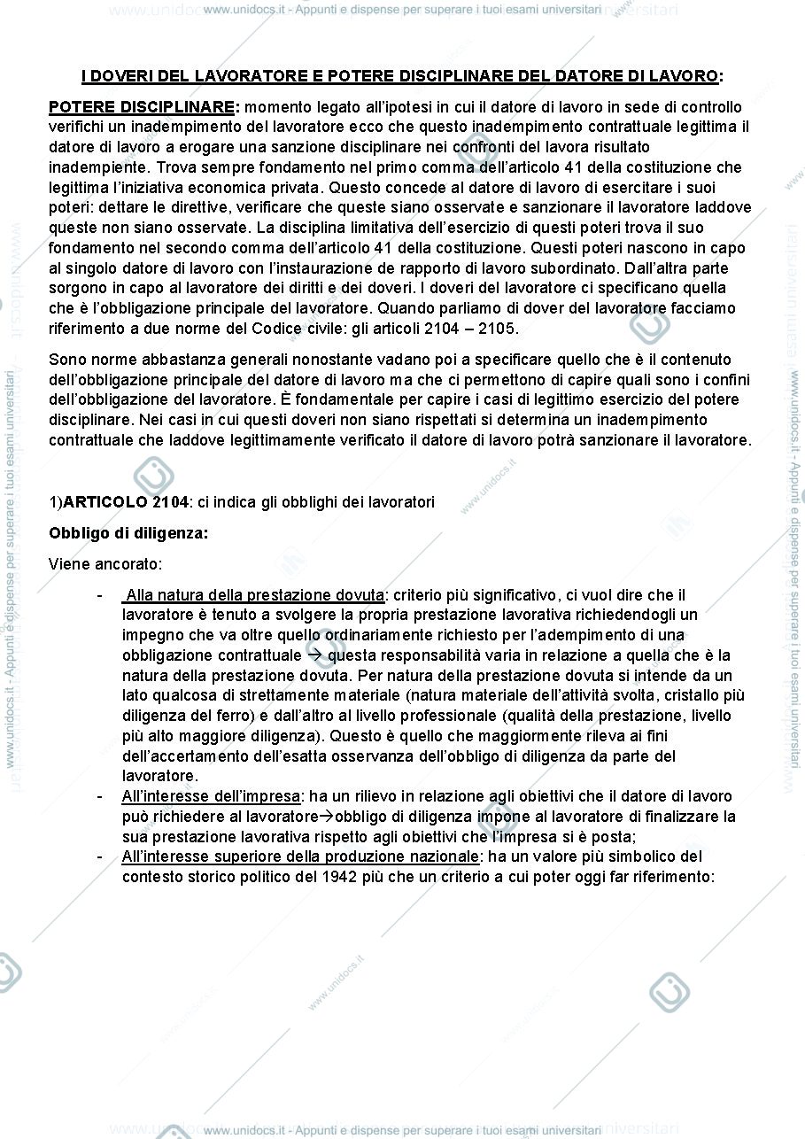 Anteprima pagina 1 — Potere disciplinare 
