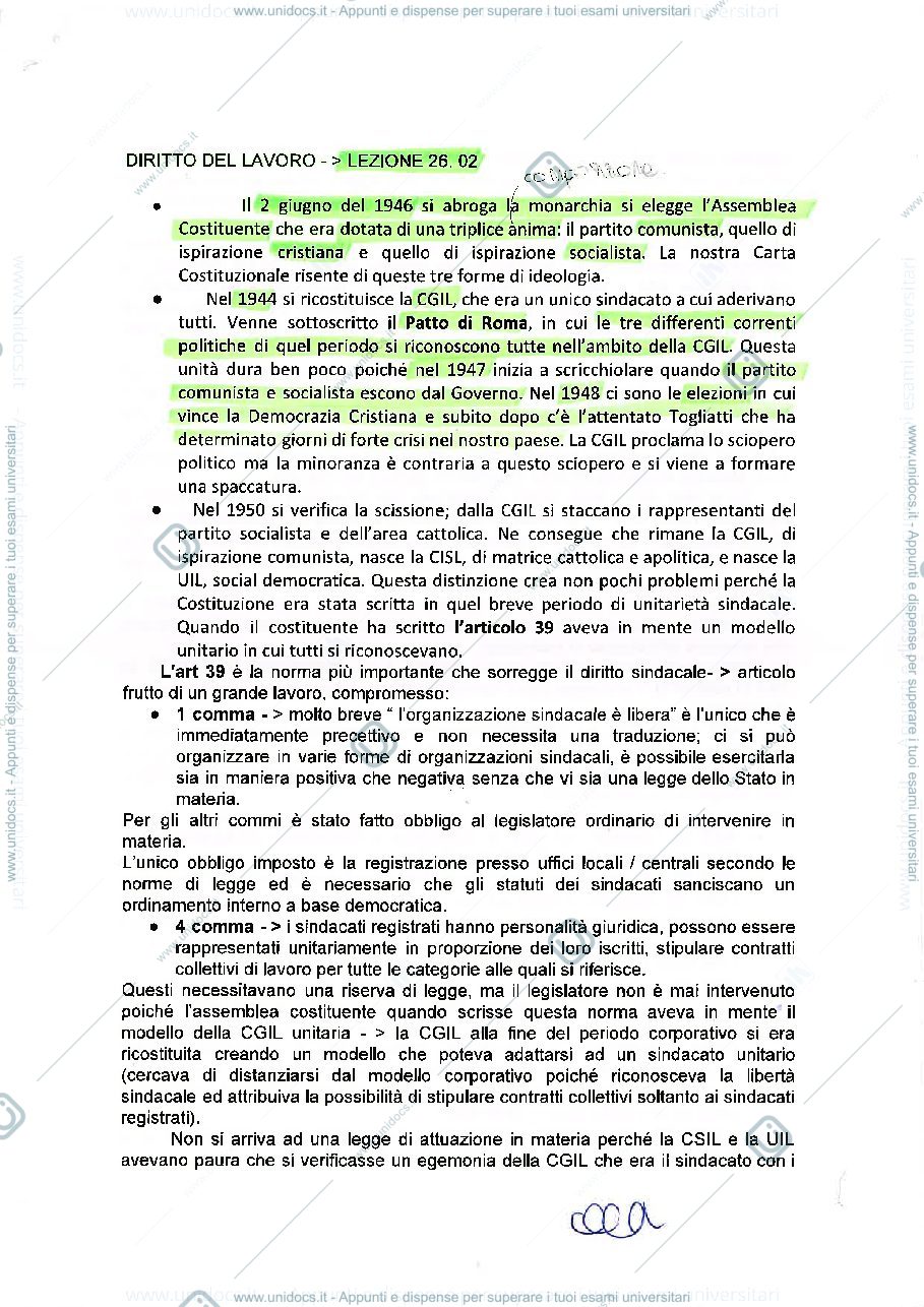 Anteprima pagina 1 — diritto del lavoro 
