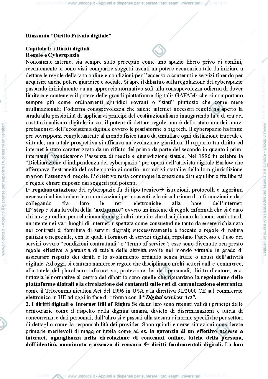 Anteprima pagina 1 — Riassunto diritto provato digitale