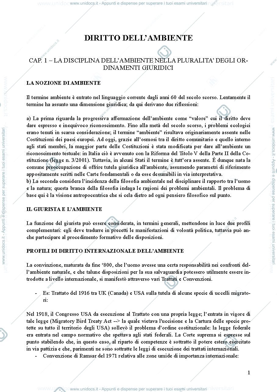 Anteprima pagina 1 — Appunti diritto dell'ambiente