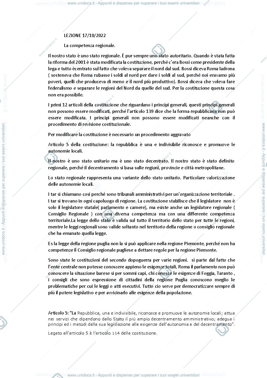 Anteprima pagina 1 — Competenze delle regioni. Fase iniziativa e costitutiva del procedimento di formazione delle leggi regionali.