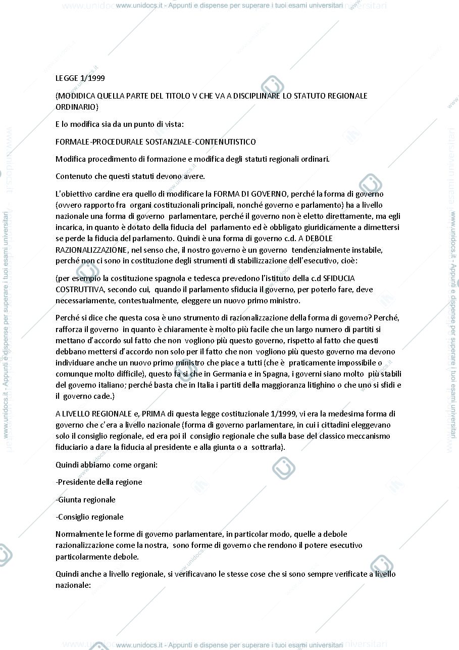 Anteprima pagina 1 — Appunti diritto regionale