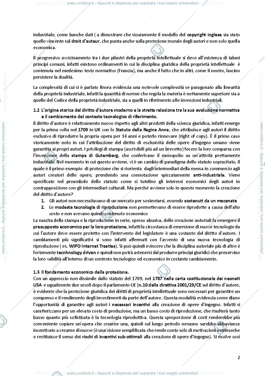 Anteprima pagina 2 — Riassunto principi di diritto d'autore 