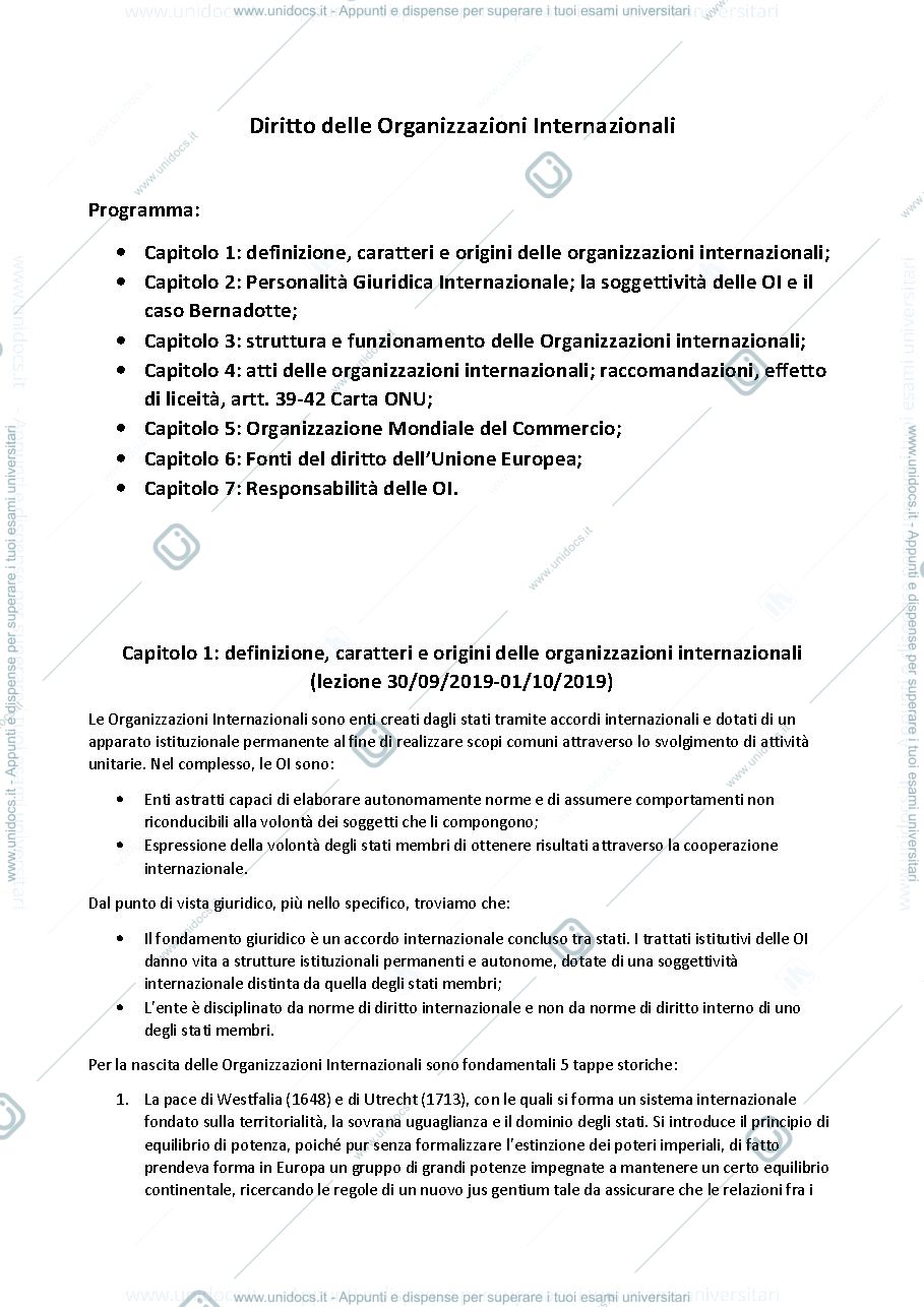Anteprima pagina 1 — Appunti lezioni diritto delle OI