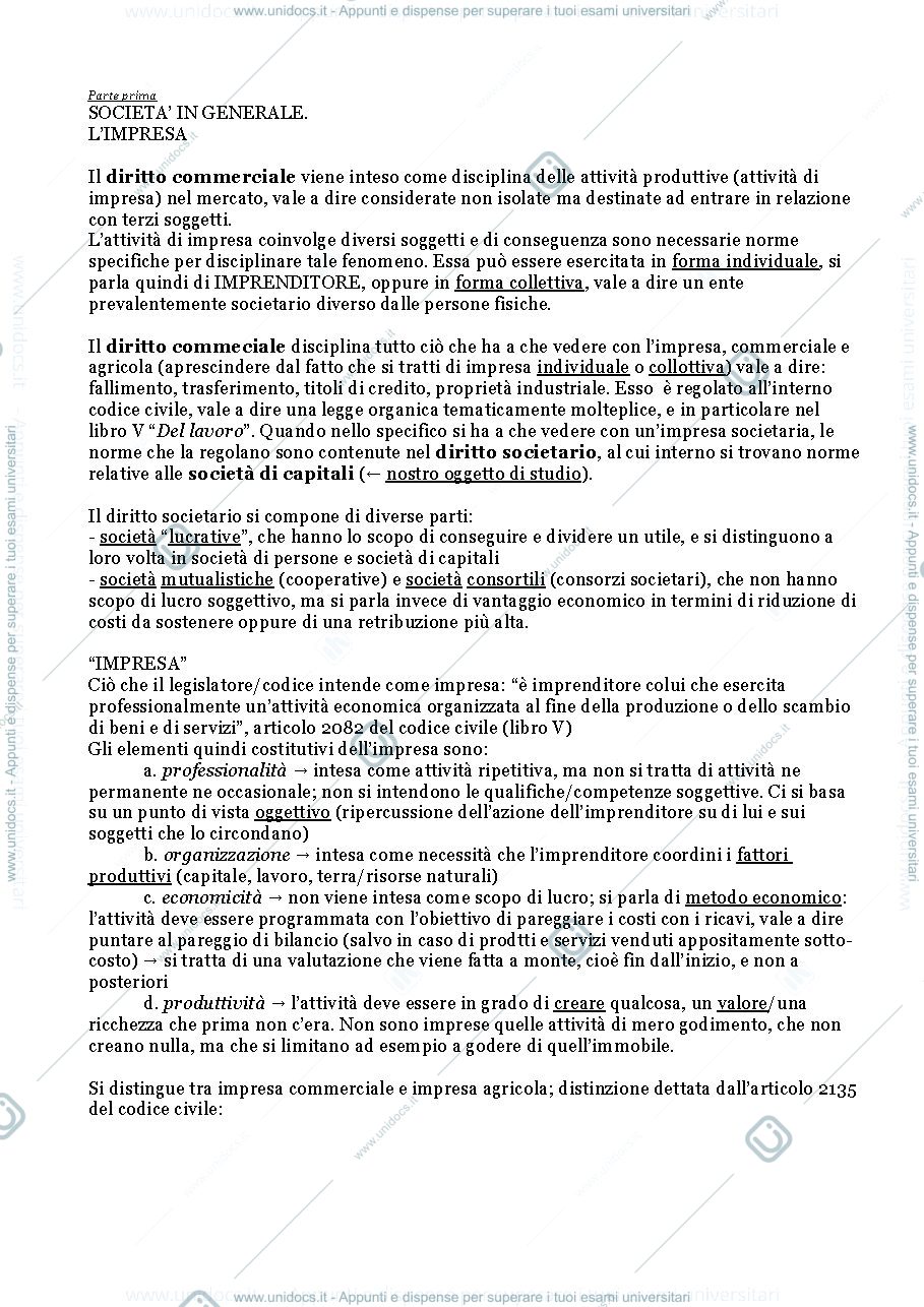 Anteprima pagina 1 — Appunti Diritto delle società di capitali 