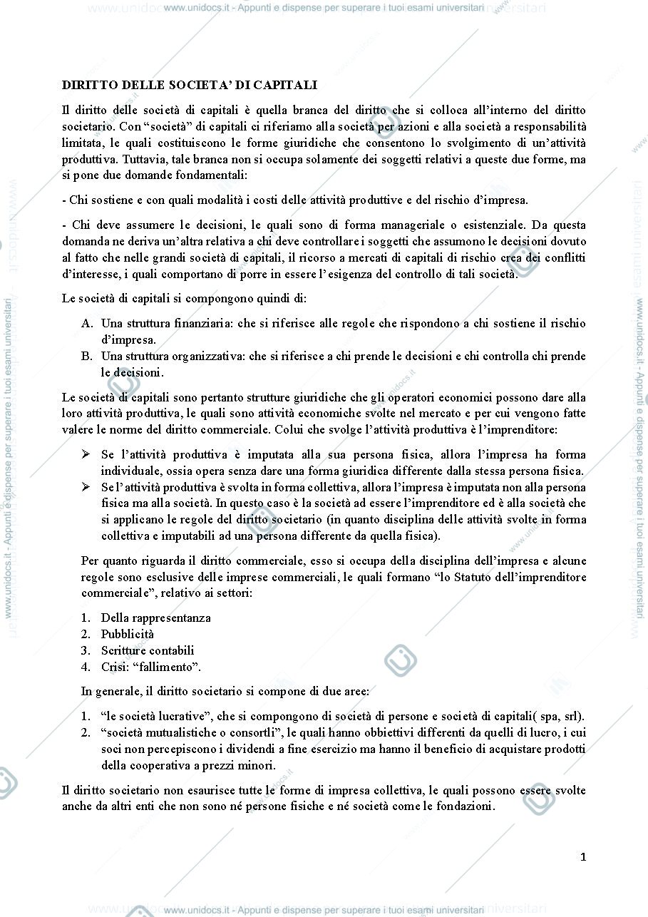 Anteprima pagina 1 — diritto delle società di capitali