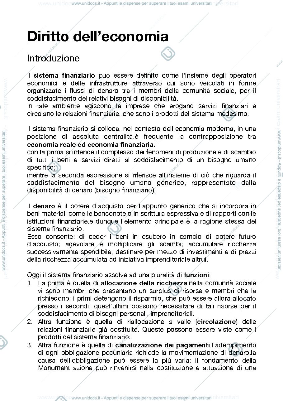 Anteprima pagina 1 — RIASSUNTO DIRITTO DELL'ECONOMIA