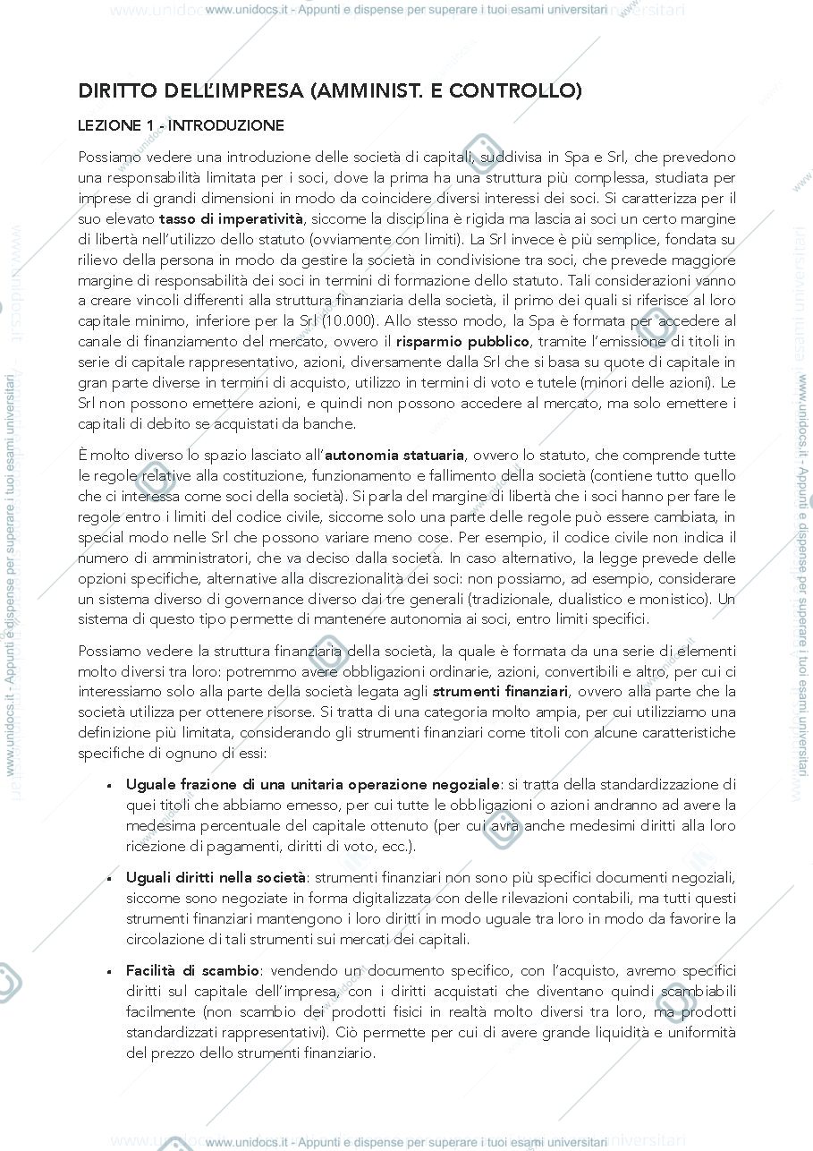 Anteprima pagina 1 — Appunti di diritto societario