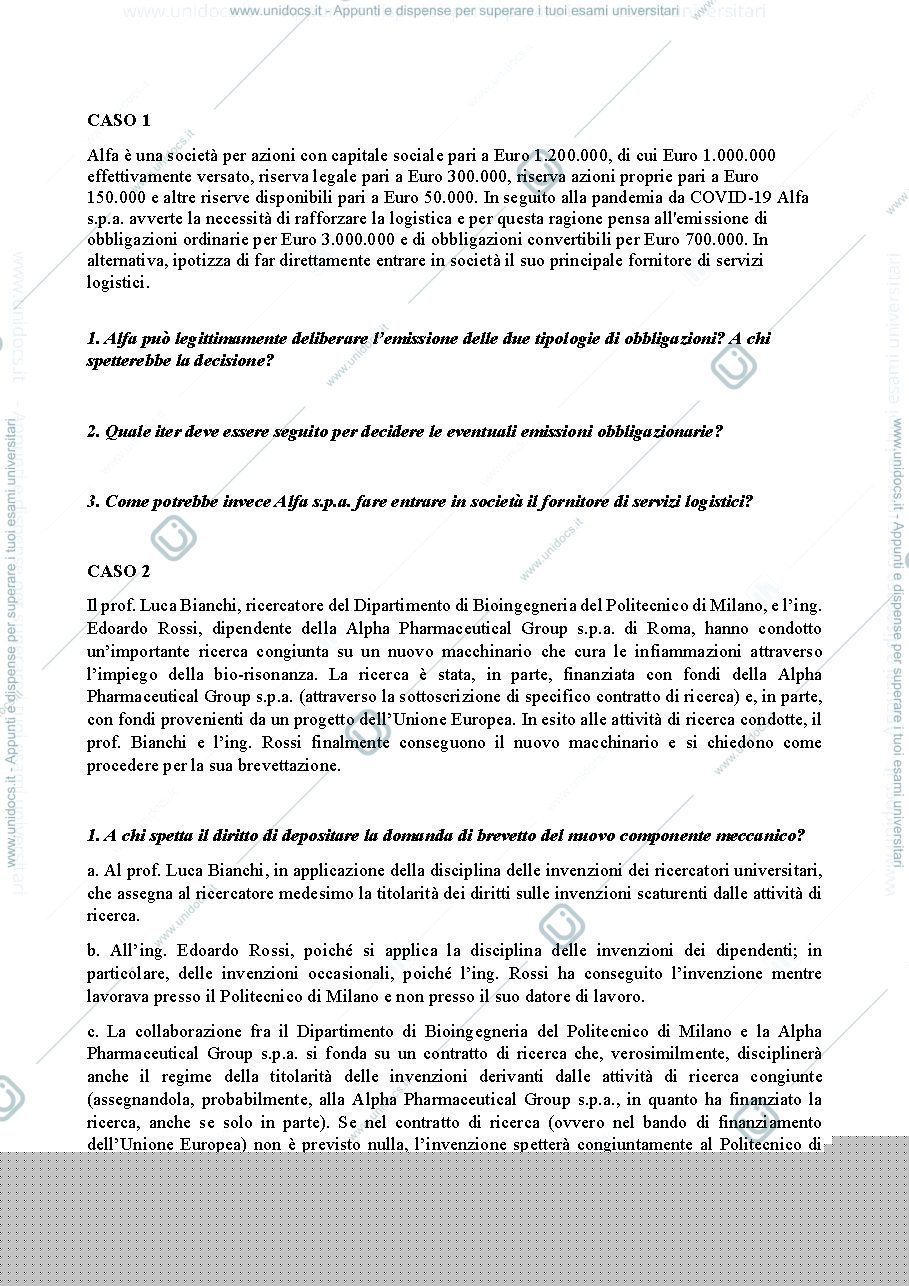 Anteprima pagina 1 — esercitazione diritto dell'impresa
