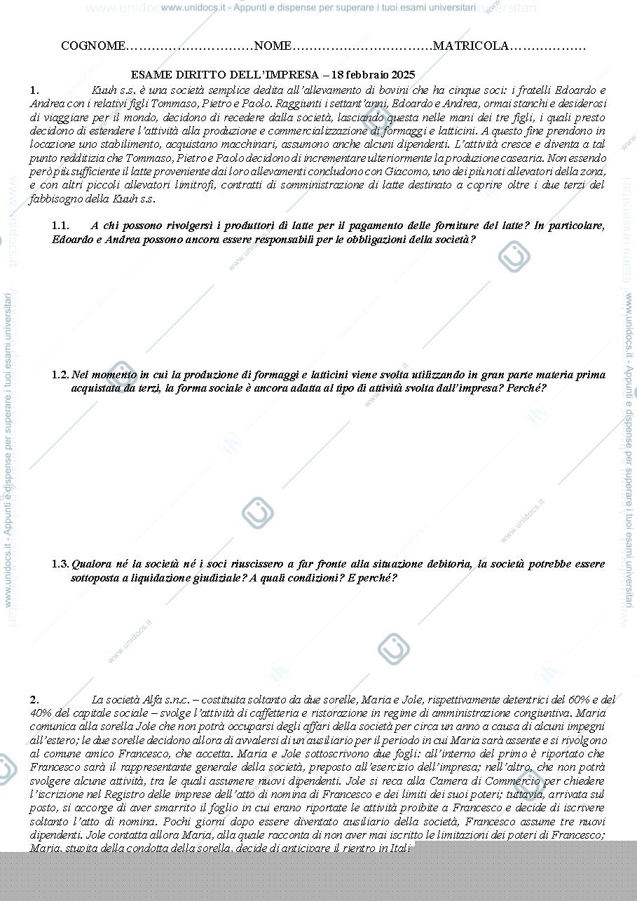 Anteprima pagina 1 — Prova d’esame