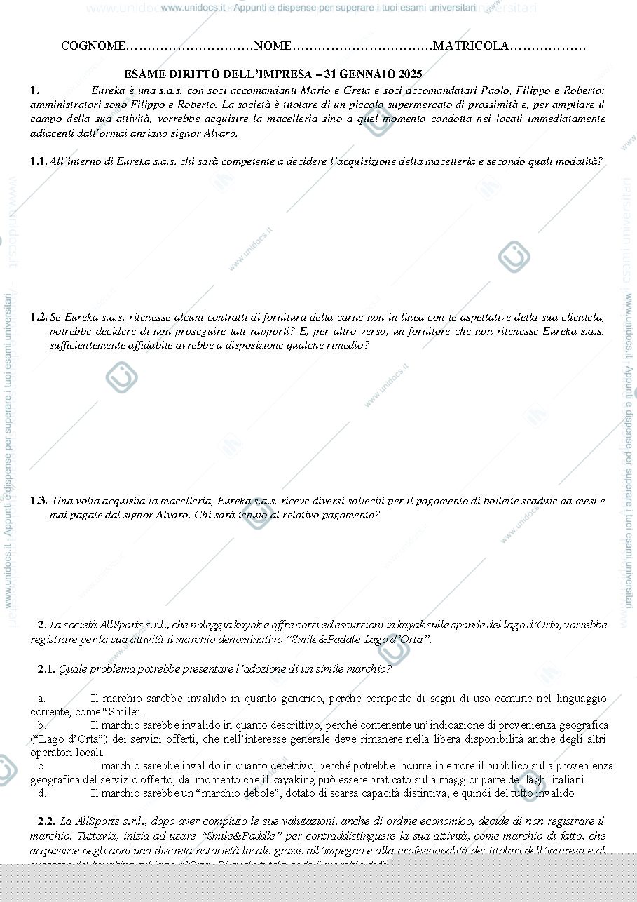 Anteprima pagina 1 — Prova d’esame