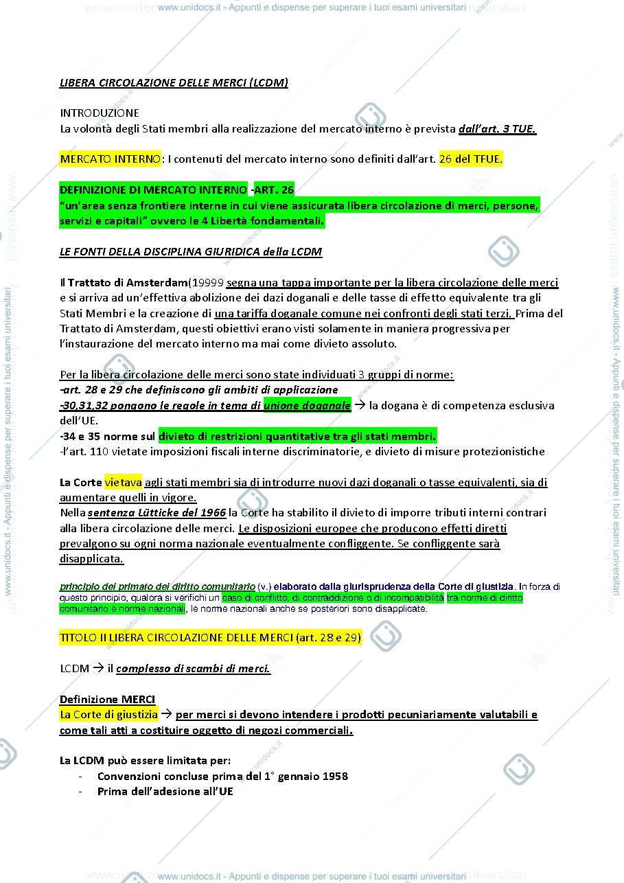 Anteprima pagina 1 — Appunti Diritto dell'integrazione europea