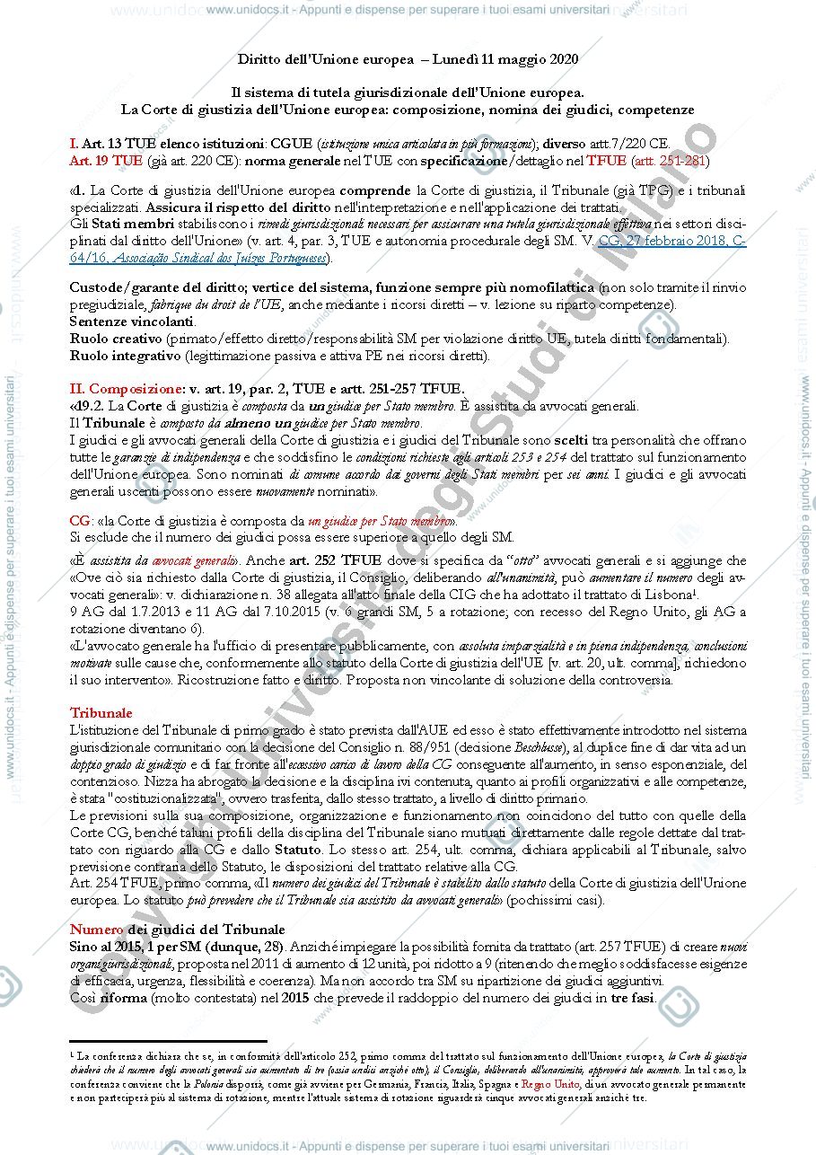 Anteprima pagina 1 — CGUE organizzazione e competenze