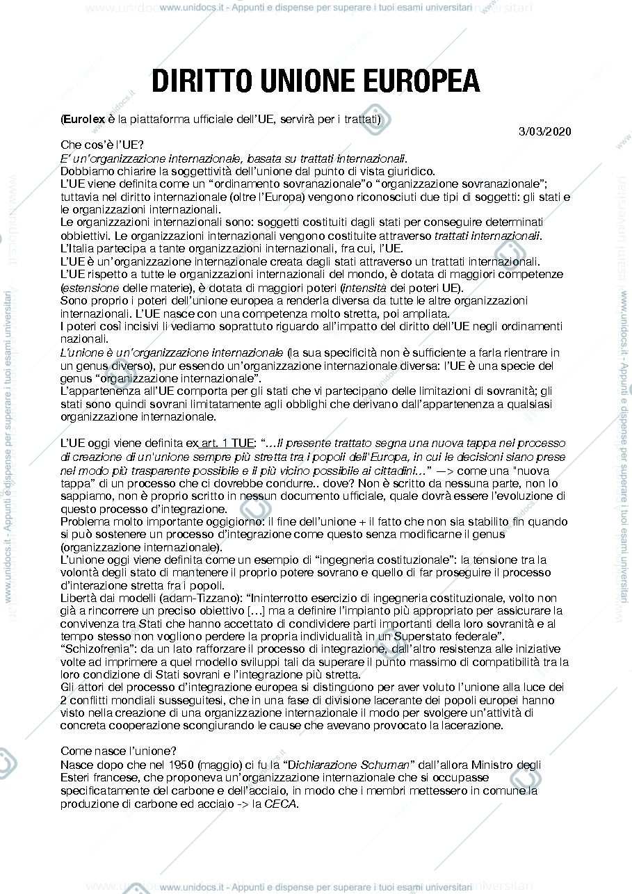 Anteprima pagina 1 — diritto Unione Europea