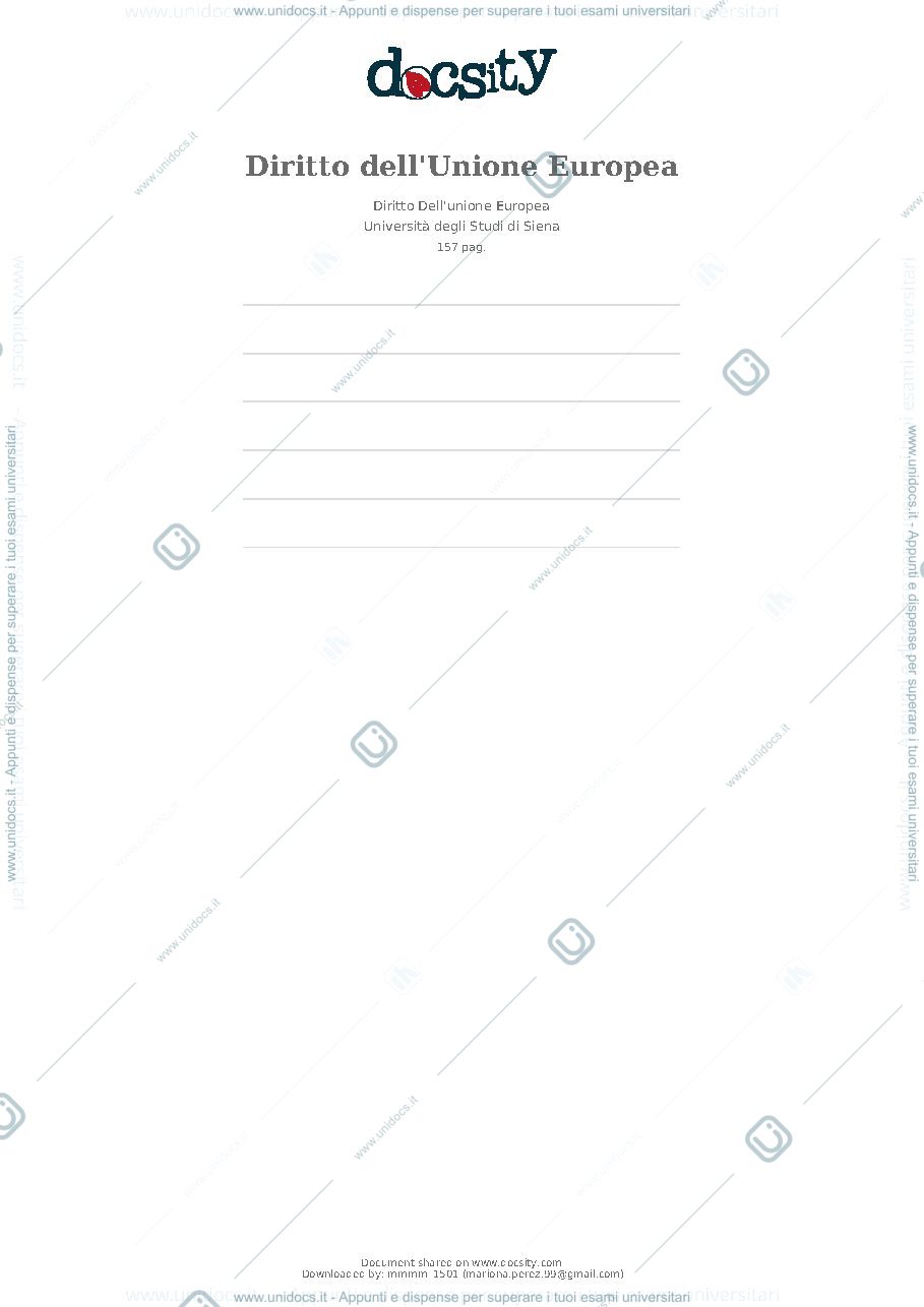 Anteprima pagina 1 — DIRITTO DELL'UNIONE EUROPEA 