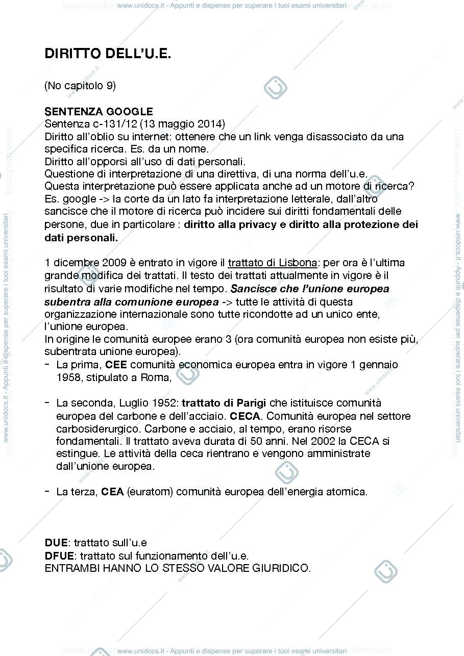 Anteprima pagina 1 — diritto dell'unione europea 