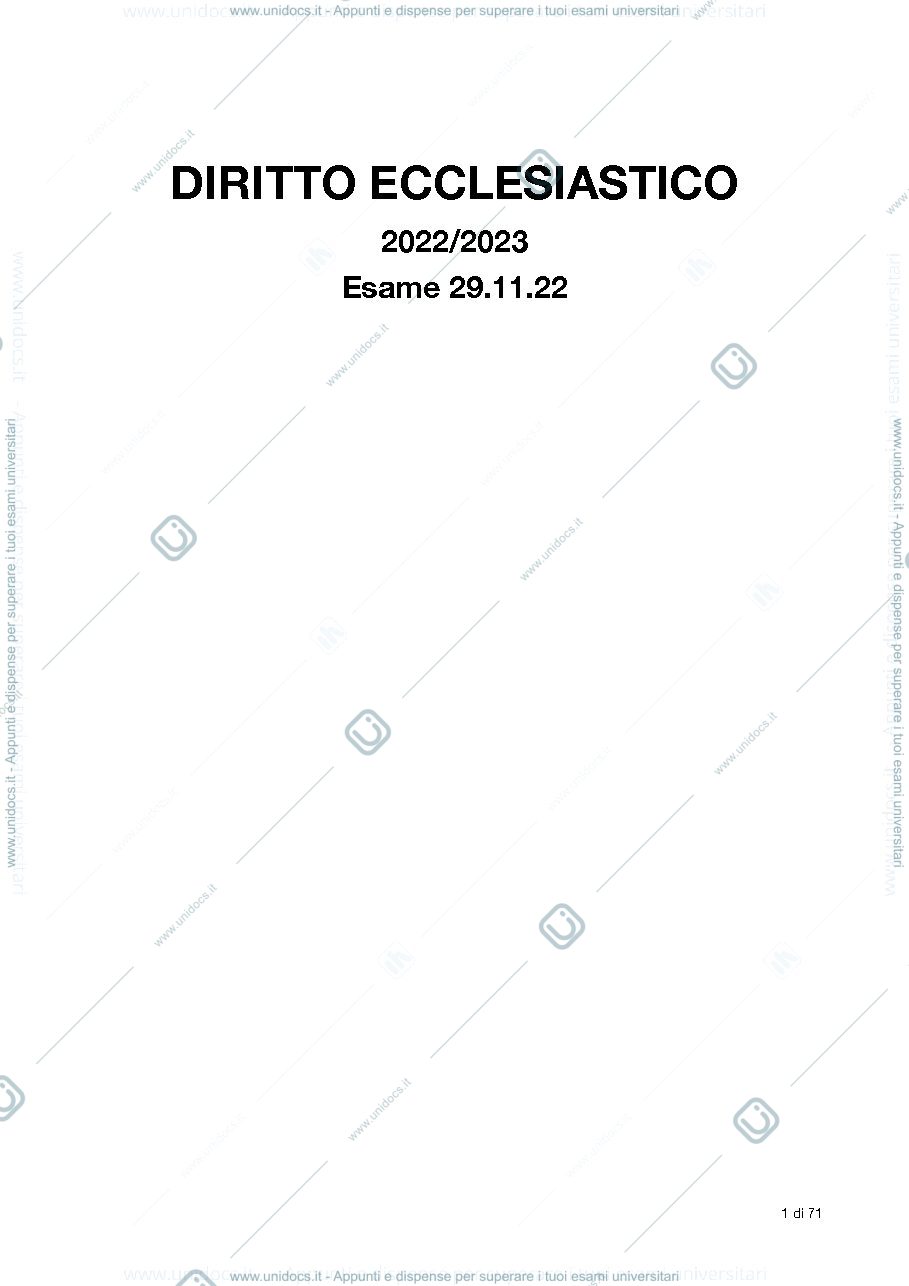 Anteprima pagina 1 — Dispensa diritto ecclesiastico