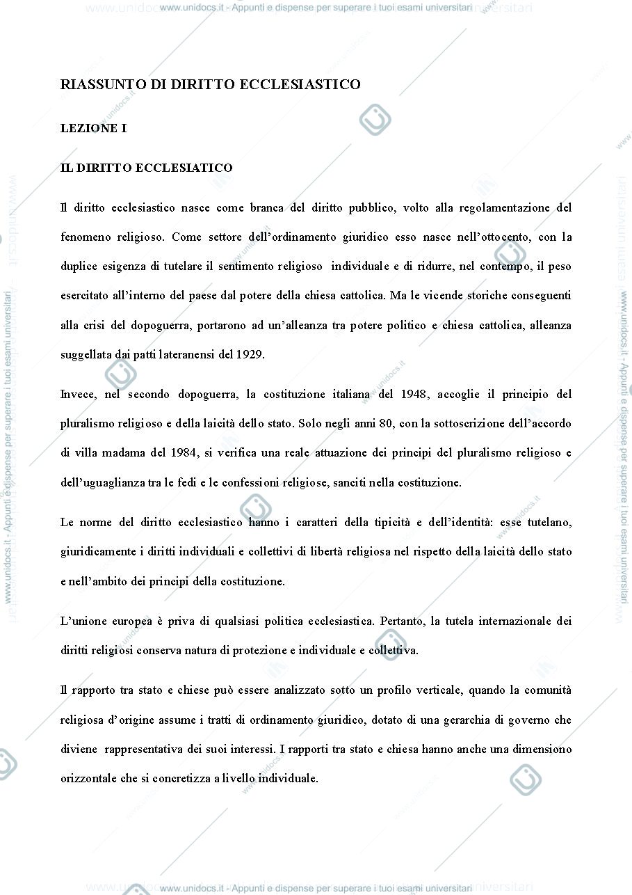 Anteprima pagina 1 — diritto ecclesiastico