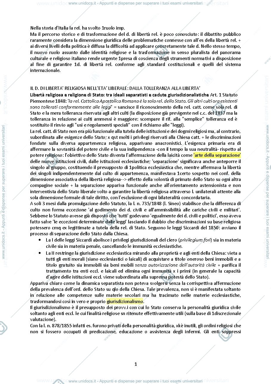Anteprima pagina 1 — la libertà religiosa in italia