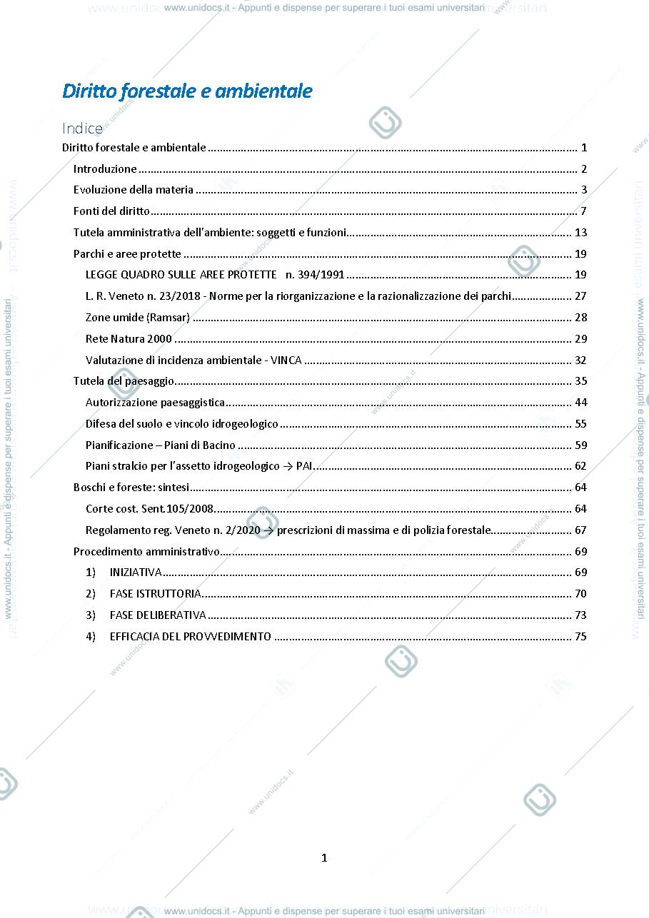 Anteprima pagina 1 — Appunti di diritto forestale e ambientale