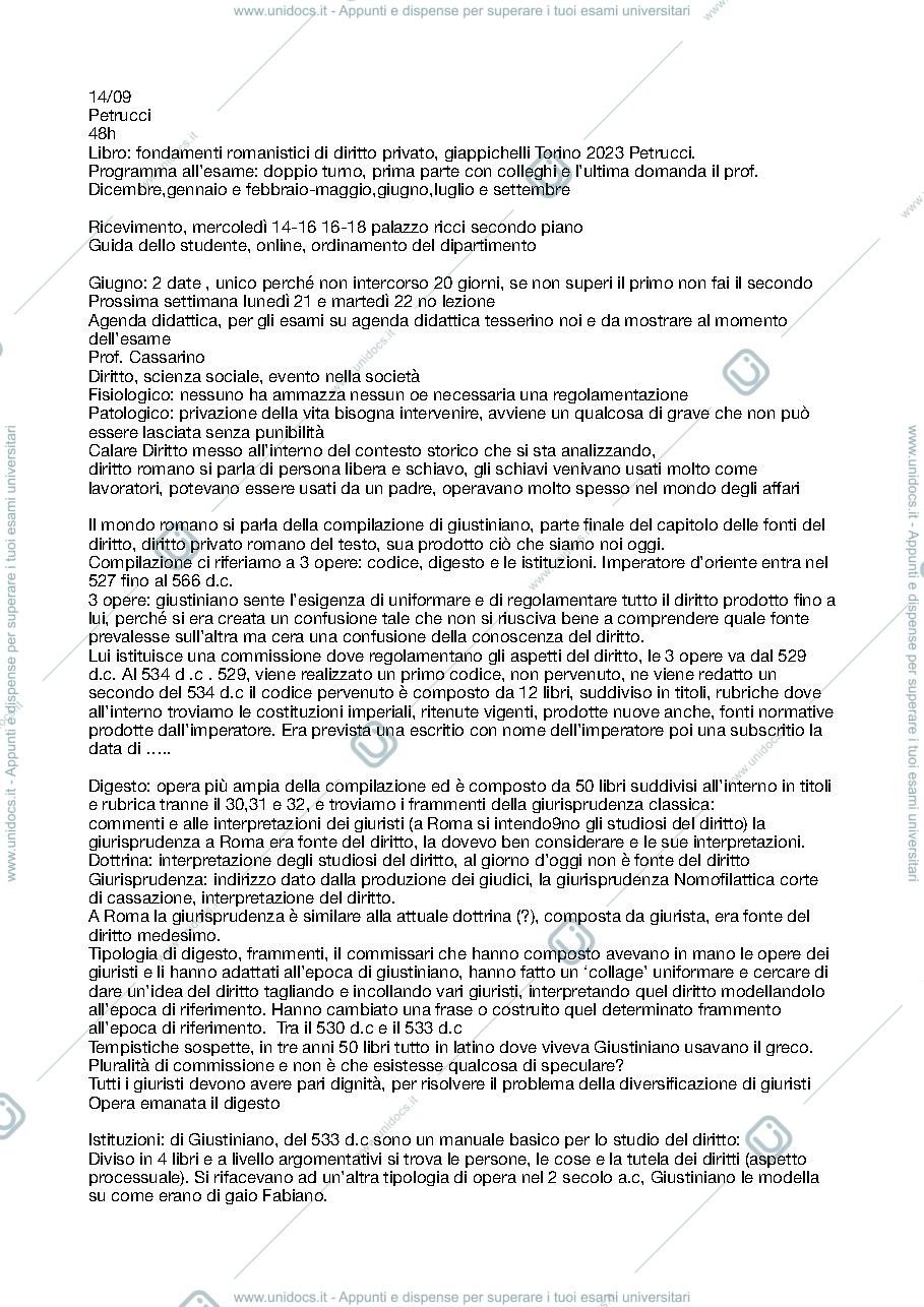 Anteprima pagina 1 — appunti diritto romano