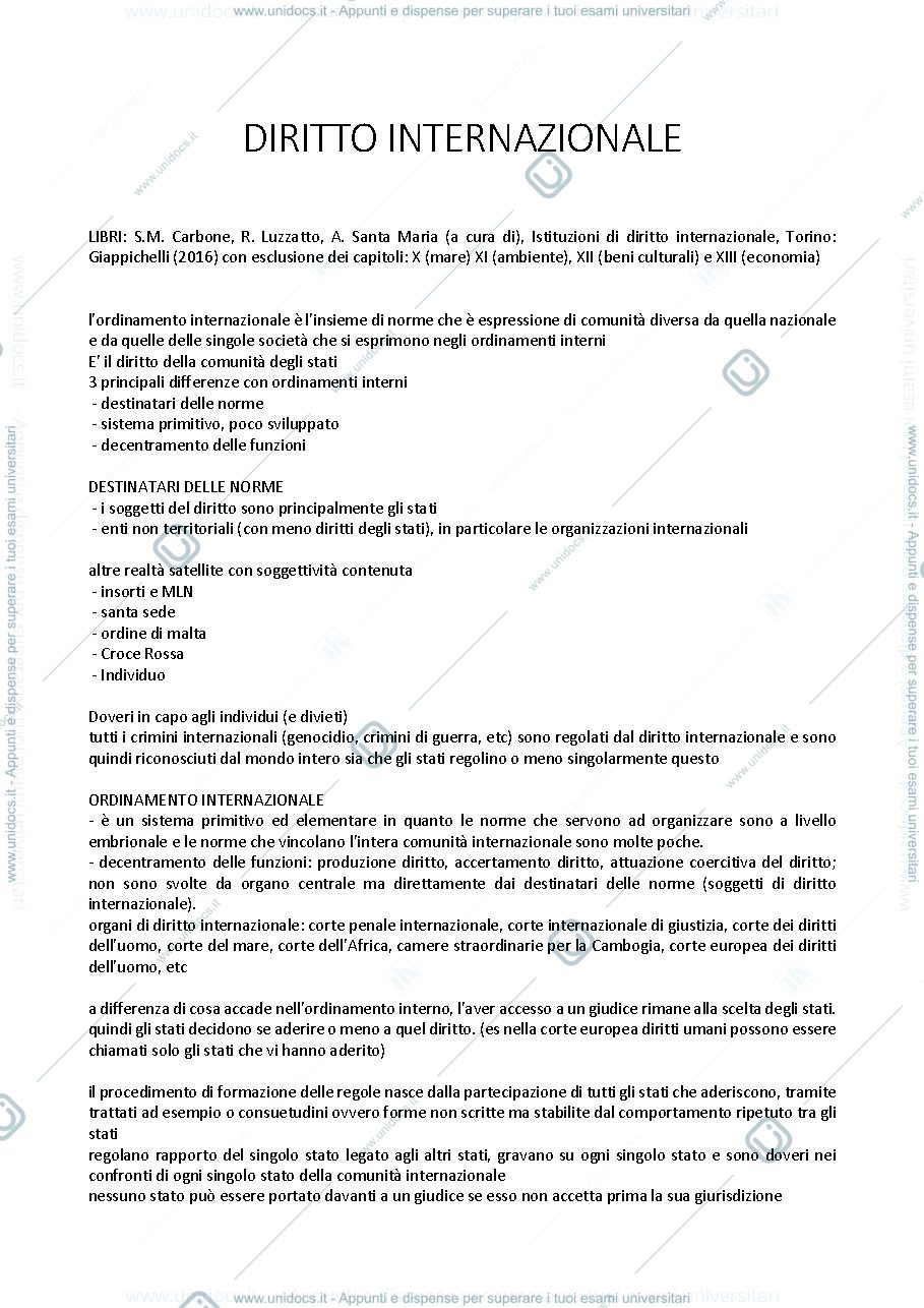 Anteprima pagina 1 — Diritto Internazionale - Prof.ssa Poli