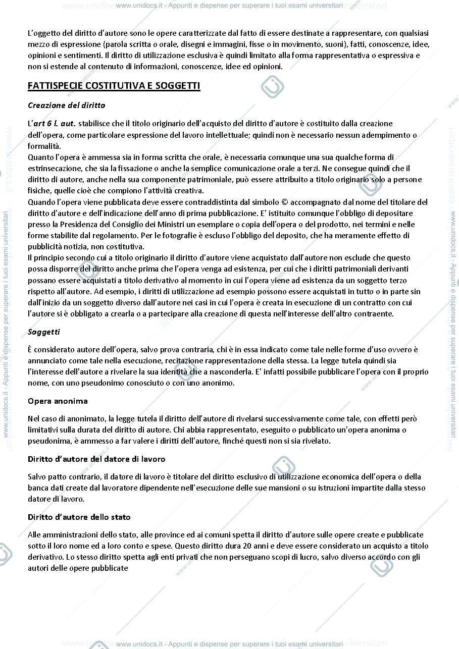 Anteprima pagina 2 — Riassunto su diritto d'autore
