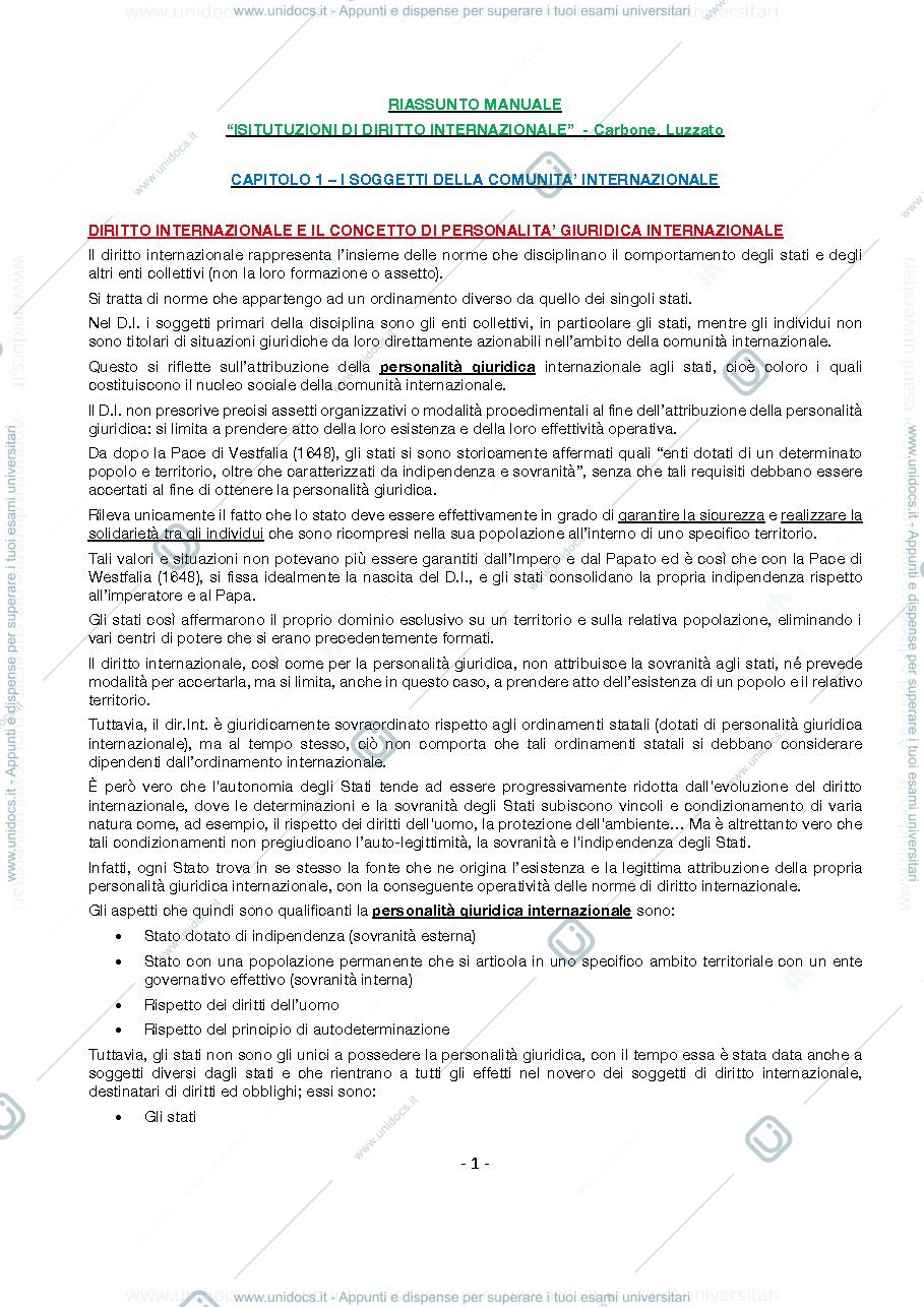 Anteprima pagina 1 — Diritto internazionale pubblico 