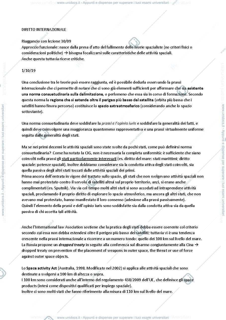 Anteprima pagina 1 — Appunti lezioni di diritto internazionale progredito