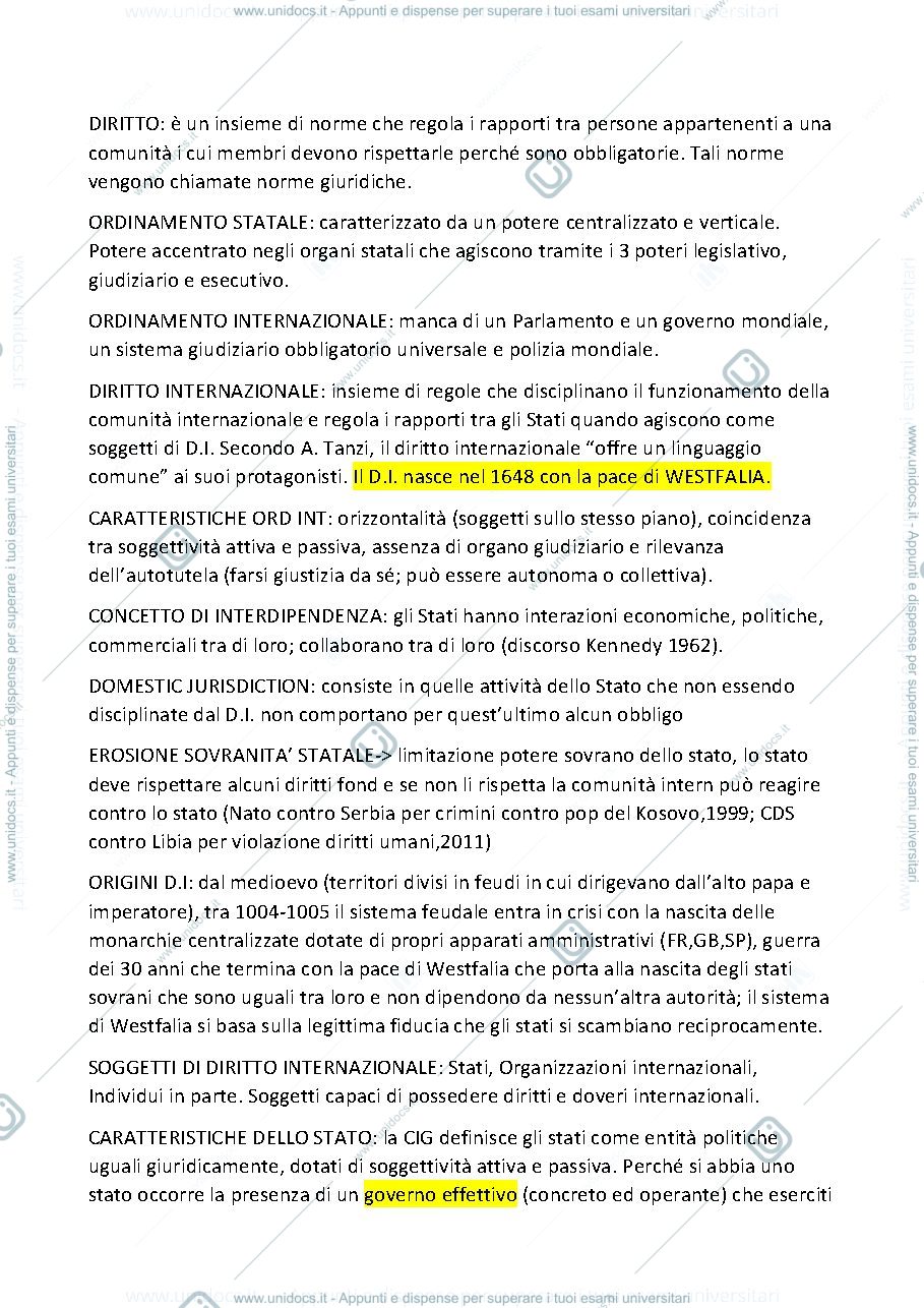 Anteprima pagina 1 — Schema sulle definizioni di diritto internazionale