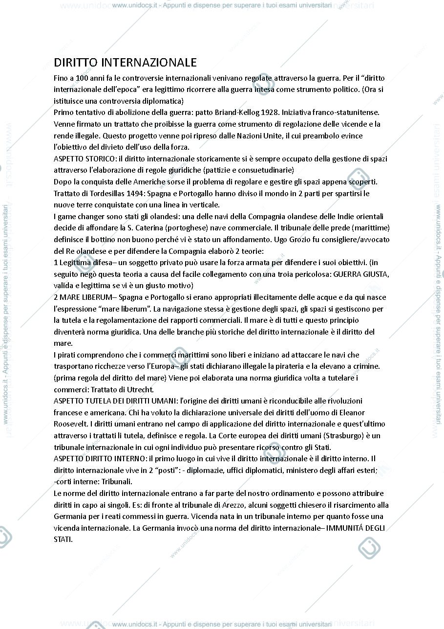 Anteprima pagina 1 — Appunti Dir. internazionale A. Spagnolo