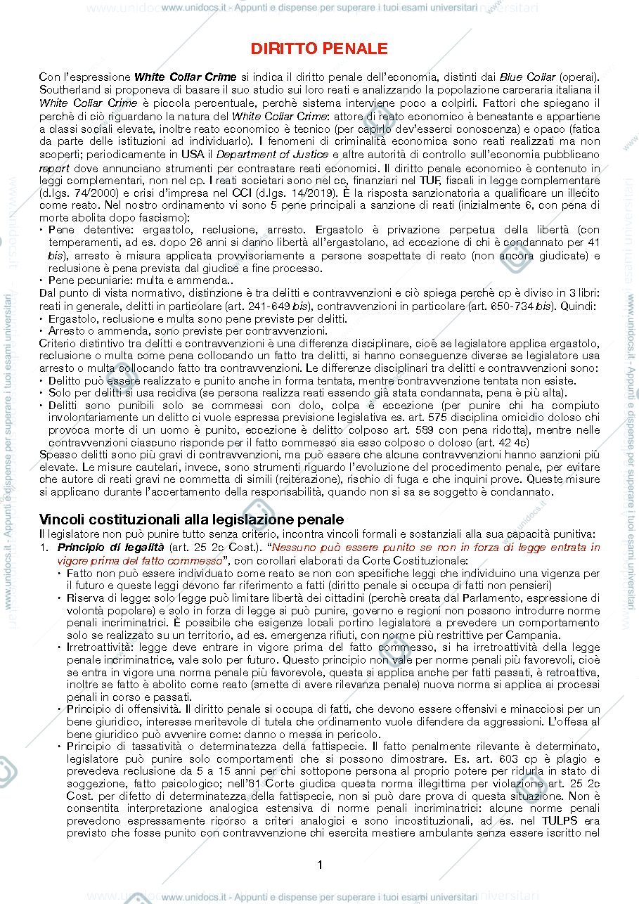 Anteprima pagina 1 — Appunti lezioni diritto penale commerciale