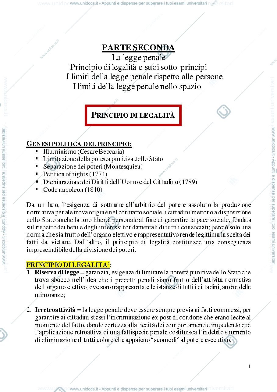 Anteprima pagina 1 — Diritto penale I - parte seconda