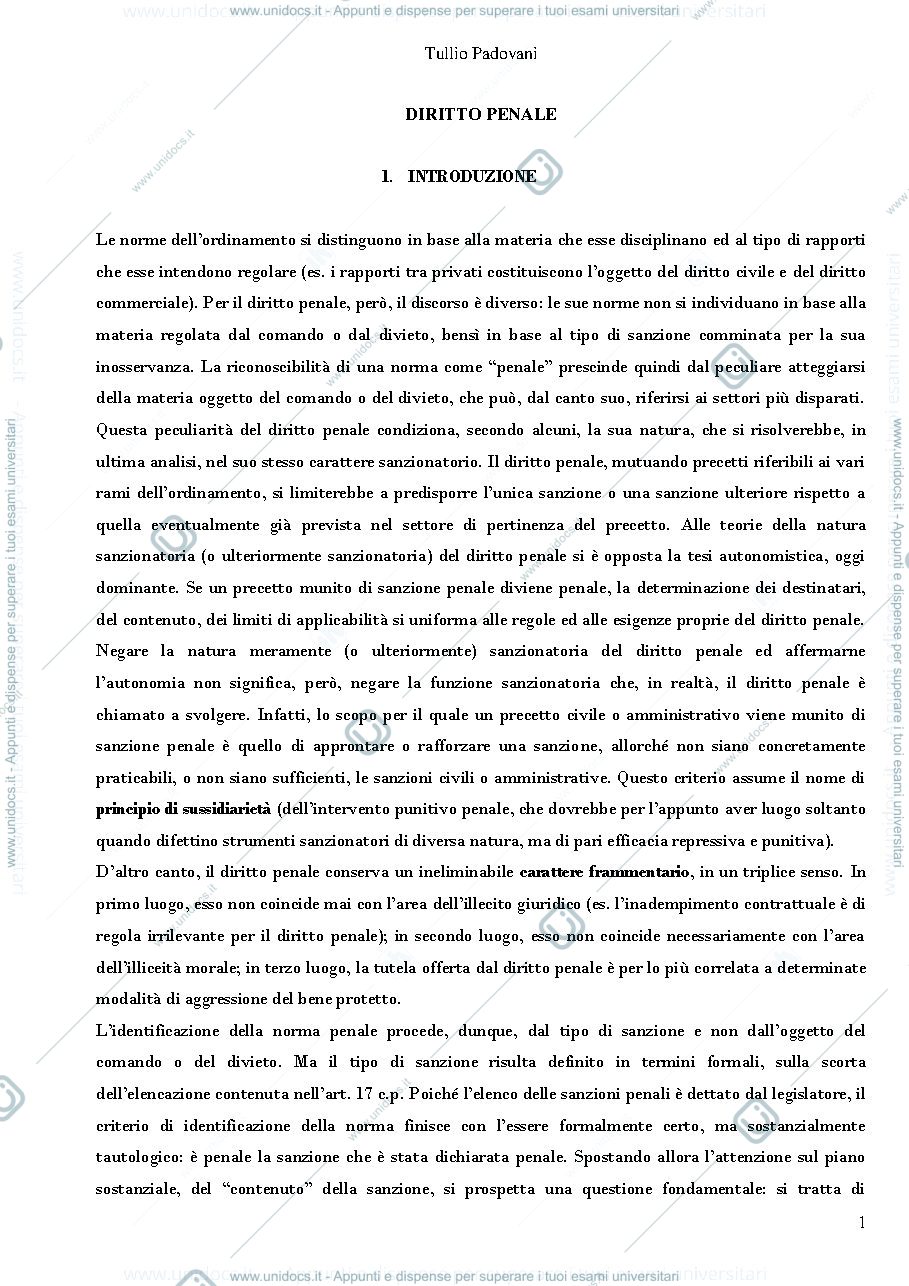 Anteprima pagina 1 — Riassunto padovani - Diritto penale