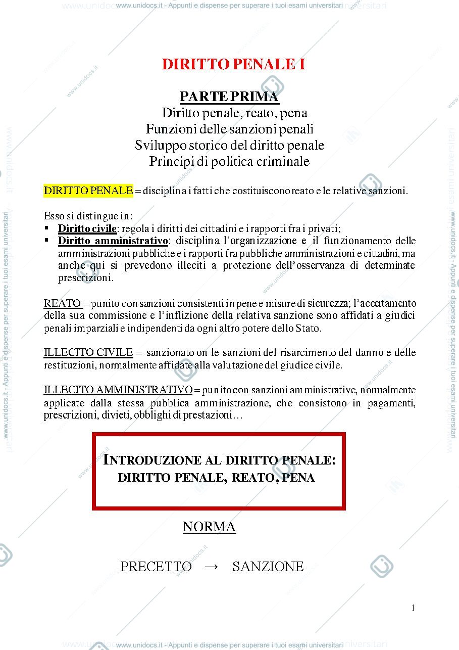 Anteprima pagina 1 — Diritto penale I - parte prima