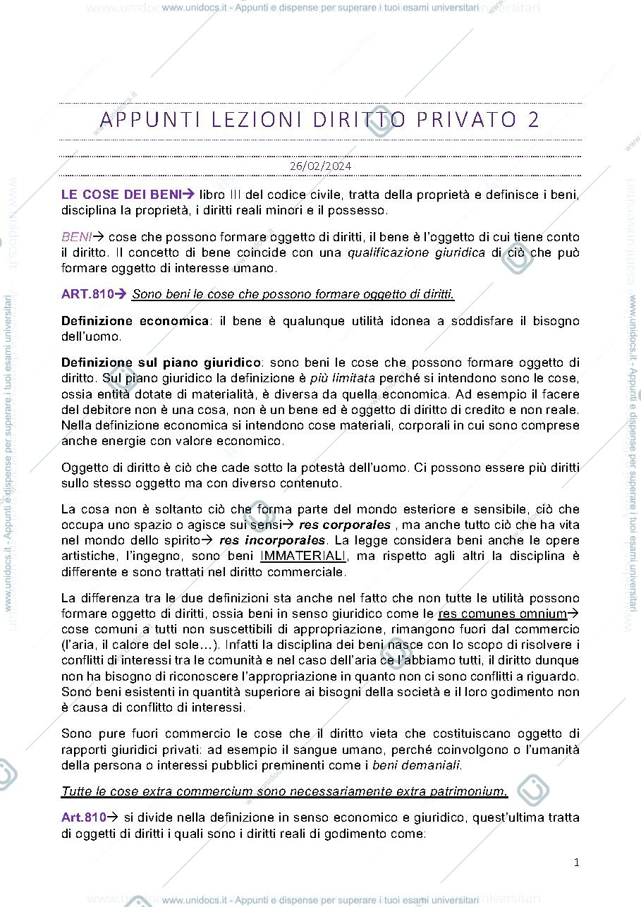 Anteprima pagina 1 — appunti diritto privato 2