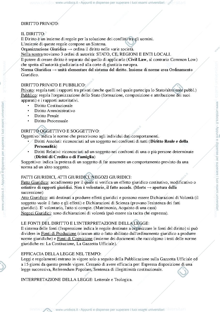 Anteprima pagina 1 — riassunti diritto privato 
