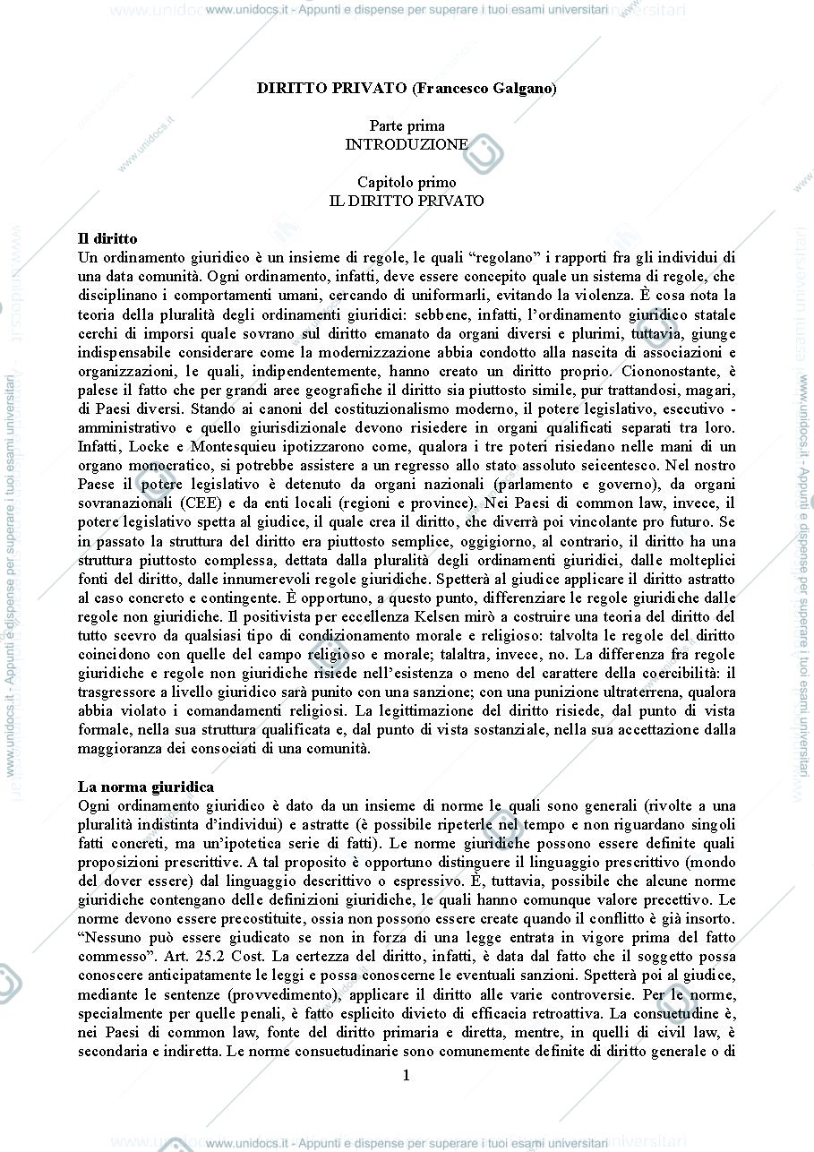 Anteprima pagina 1 — Diritto privato 