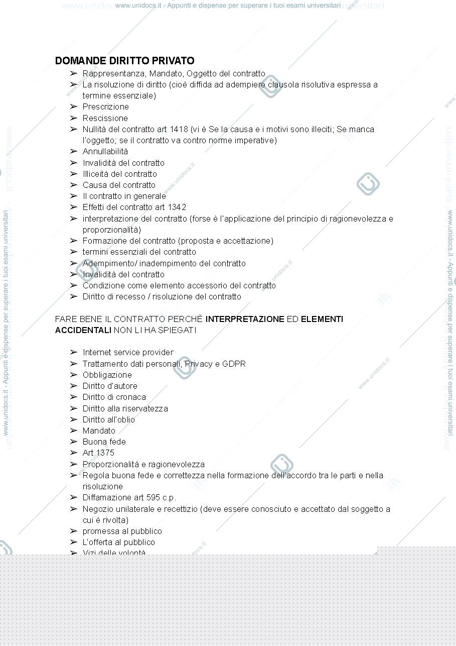 Anteprima pagina 1 — domande d’esame diritto privato e della comunicazione 