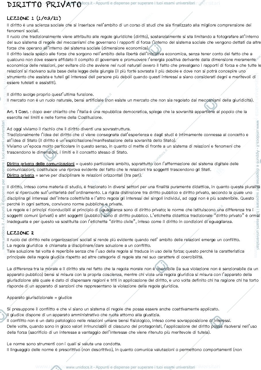 Anteprima pagina 1 — appunti sulla prima parte di programma di diritto privato e della comunicazione